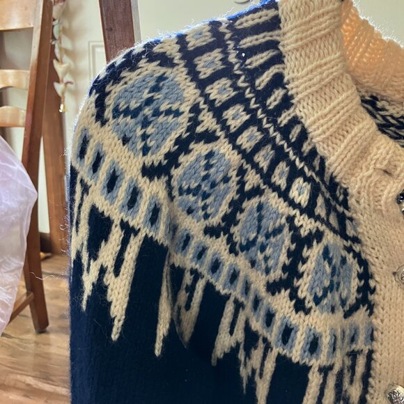 Vintage Viking Wool Scandinavian Sweater Blue and Cream M/L - Picture 4 of 6